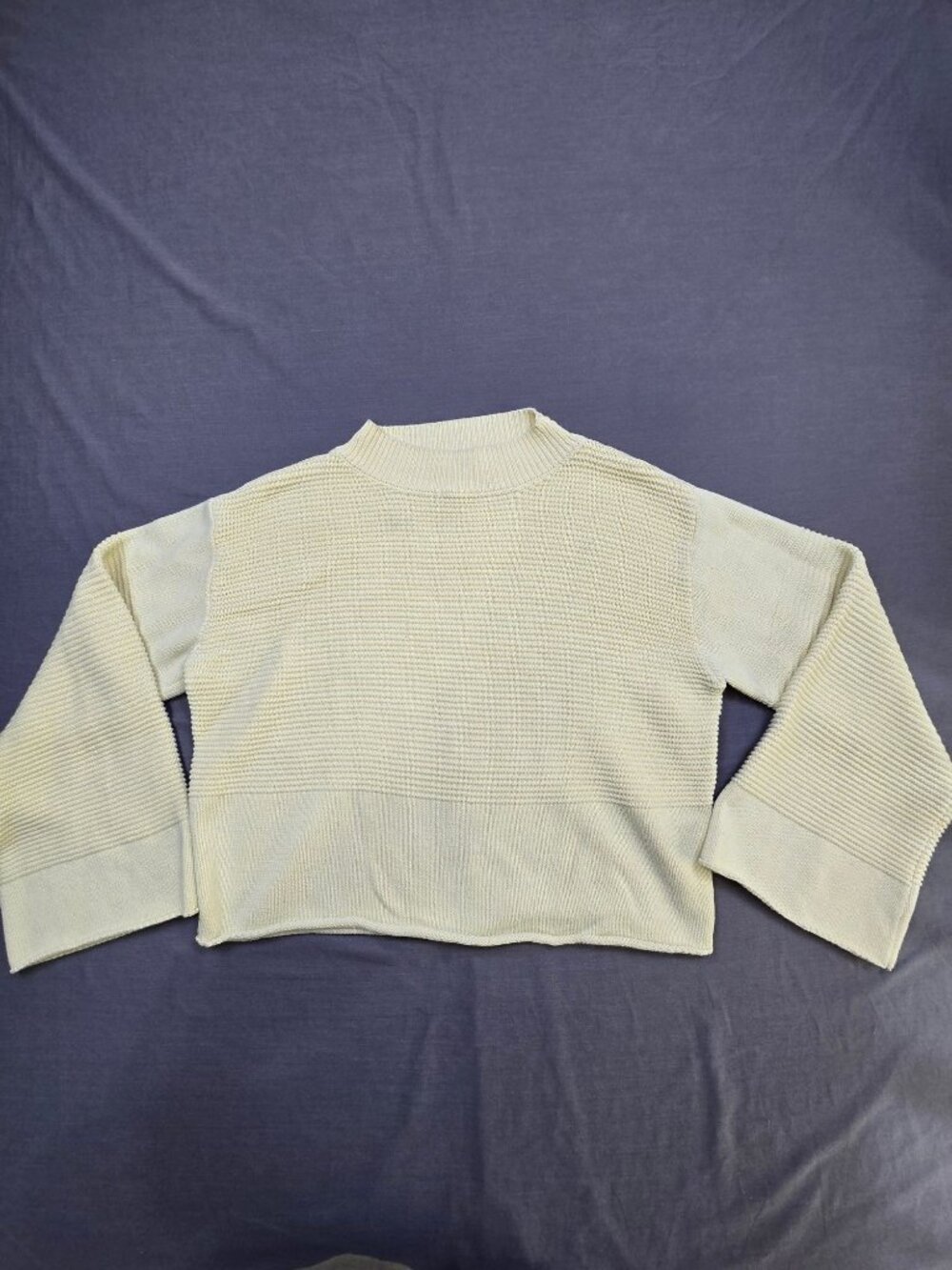 Princess Polly Medium Sweater Ivory Boxy Striped Ribbed Cropped Long Sleeve